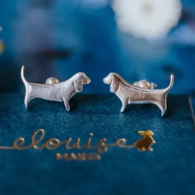 Basset Hound Cufflinks, handmade with Sustainable Silver, Box Shot