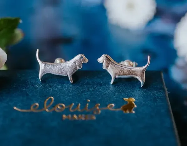 Basset Hound Cufflinks, handmade with Sustainable Silver, Box Shot