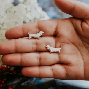 Basset Hound Cufflinks, handmade with Sustainable Silver, Hand Shot
