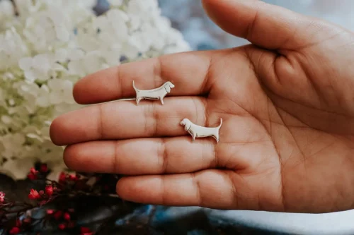 Basset Hound Cufflinks, handmade with Sustainable Silver, Hand Shot