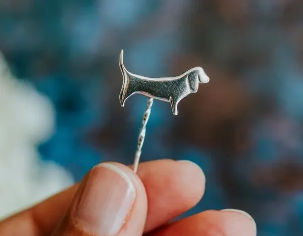 Basset Hound Pin handmade with Sustainable Silver, Handshot