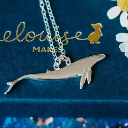 Blue Whale Necklace, handmade with Sustainable Silver, Box Shot
