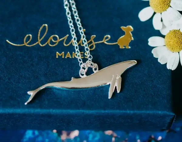 Blue Whale Necklace, handmade with Sustainable Silver, Box Shot
