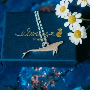 Blue Whale Necklace, handmade with Sustainable Silver, Box Shot Zoom