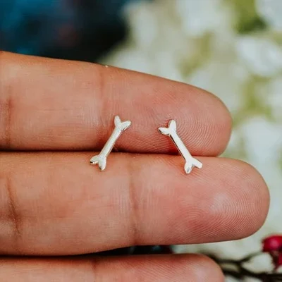 Bone Stud, handmade with Sustainable Silver, Hand Shot