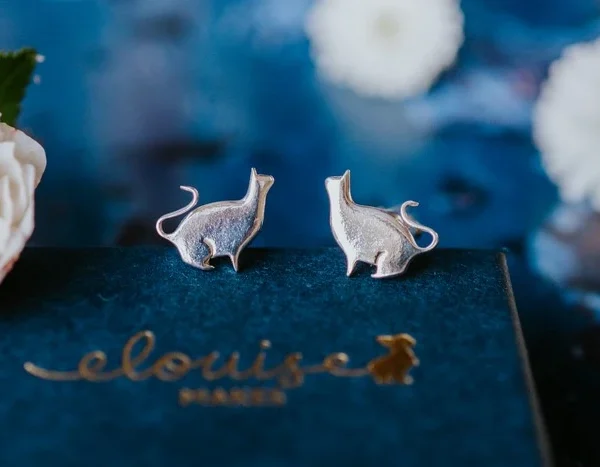 Sitting Silver Cat Necklace, handmade with Sustainable Silver, Box Shot