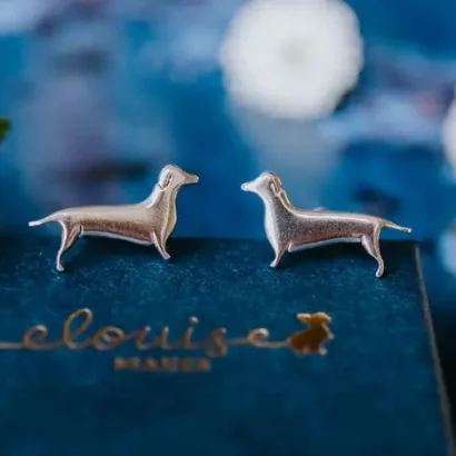 Dachshund Dog Cufflinks, handmade with Sustainable Silver, Box Shot