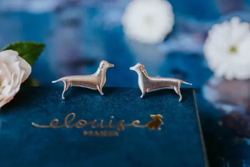 Dachshund Dog Cufflinks, handmade with Sustainable Silver, Box Shot
