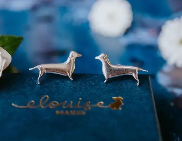 Dachshund Dog Cufflinks, handmade with Sustainable Silver, Box Shot