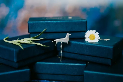 Dachshund Dog Pin, handmade with Sustainable Silver, Box Shot