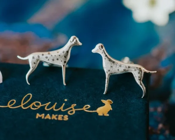 Dalmatian Dog Cufflinks, handmade with Sustainable Silver, Box Shot
