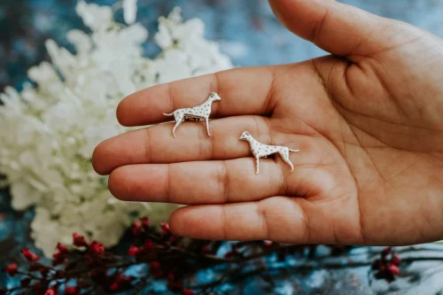 Dalmatian Dog Cufflinks, handmade with Sustainable Silver, Hand Shot