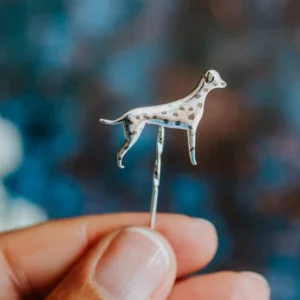 Dalmatian Dog Pin, handmade with Sustainable Silver, Hand Shot