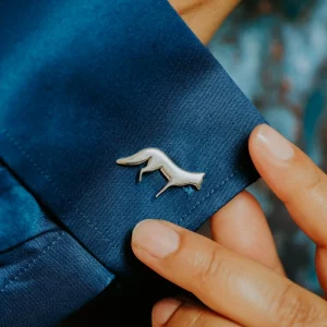 Fox Cufflinks, handmade with Sustainable Silver, Model Shot