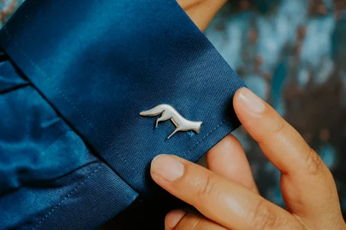 Fox Cufflinks, handmade with Sustainable Silver, Model Shot