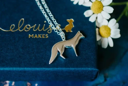 Fox Necklace, handmade with Sustainable Silver, Box Shot