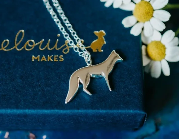 Fox Necklace, handmade with Sustainable Silver, Box Shot