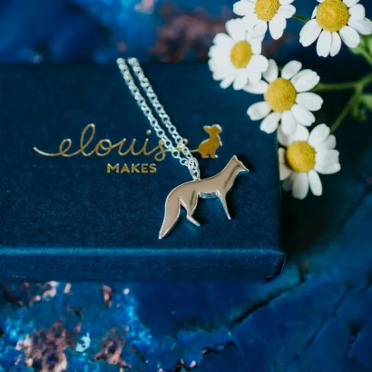 Fox Necklace, handmade with Sustainable Silver, Box Shot Zoom