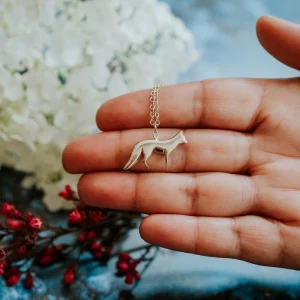 Fox Necklace, handmade with Sustainable Silver, Hand Shot