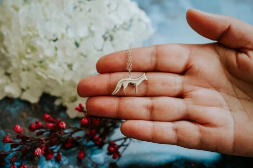Fox Necklace, handmade with Sustainable Silver, Hand Shot