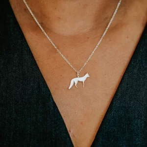 Fox Necklace, handmade with Sustainable Silver, Model Shot
