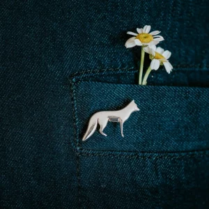 Fox Pin, handmade with Sustainable Silver, Model Shot