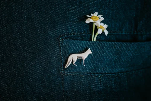 Fox Pin, handmade with Sustainable Silver, Model Shot
