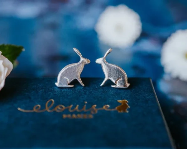 Hare Cufflinks, handmade with Sustainable Silver, Box Shot