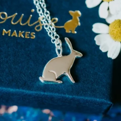 Hare Necklace, handmade with Sustainable Silver, Box Shot