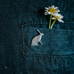 Hare Pin, handmade with Sustainable Silver, Model Shot