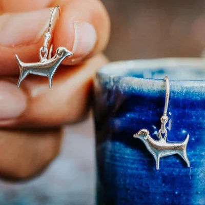 Jack Russell Dog Earrings, handmade with Sustainable Silver, Hand Shot