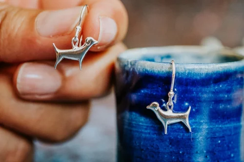 Jack Russell Dog Earrings, handmade with Sustainable Silver, Hand Shot