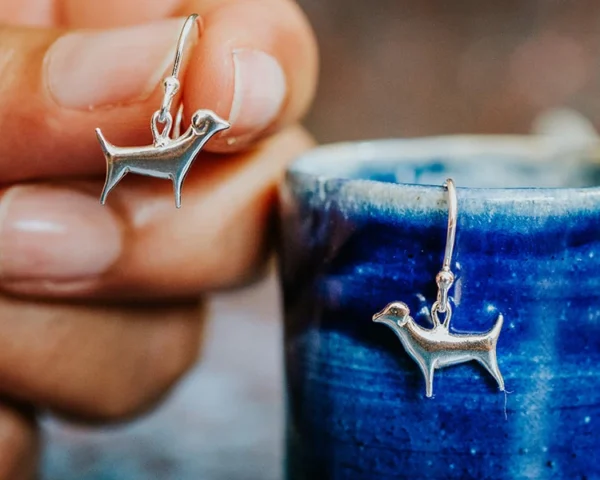 Jack Russell Dog Earrings, handmade with Sustainable Silver, Hand Shot