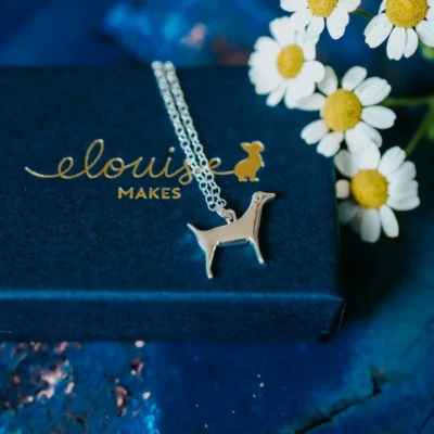 Jack Russell Dog Necklace, handmade with Sustainable Silver, Box Shot Zoom