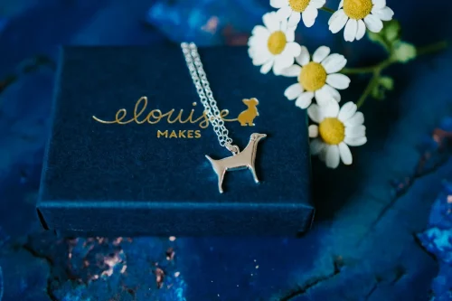 Jack Russell Dog Necklace, handmade with Sustainable Silver, Box Shot Zoom