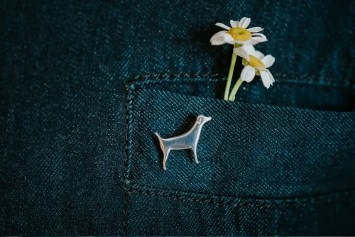 Jack Russell Dog Pin, handmade with Sustainable Silver, Model Shot