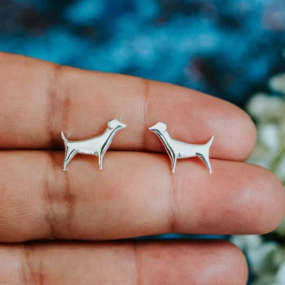 Jack Russell Dog Studs, handmade with Sustainable Silver, Hand Shot