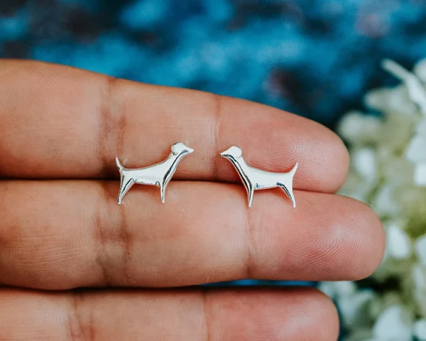 Jack Russell Dog Studs, handmade with Sustainable Silver, Hand Shot