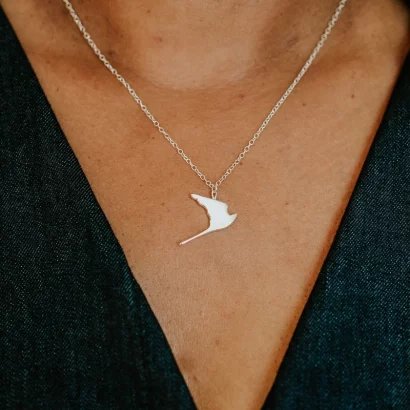 Kestrel Necklace, handmade with Sustainable Silver, Model Shot
