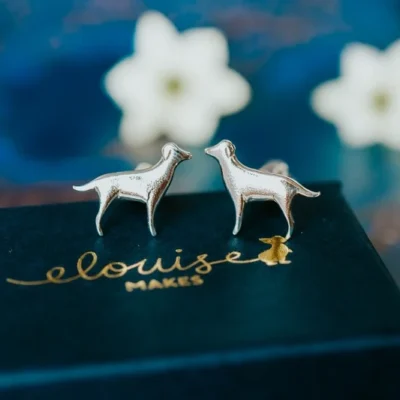 Labrador Dog Cufflinks, handmade with Sustainable Silver, Box Shot