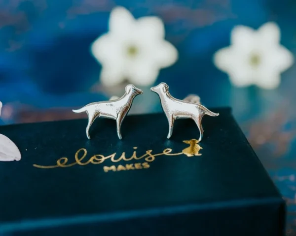 Labrador Dog Cufflinks, handmade with Sustainable Silver, Box Shot