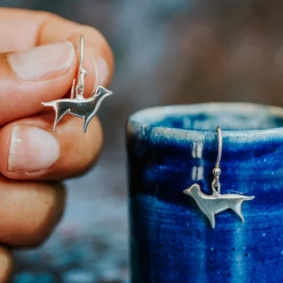 Labrador Dog Earrings, handmade with Sustainable Silver, Hand Shot