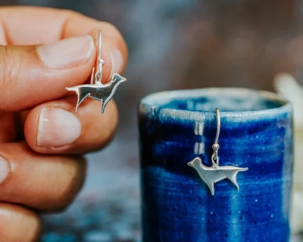 Labrador Dog Earrings, handmade with Sustainable Silver, Hand Shot