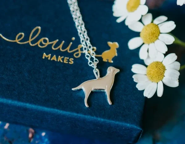 Labrador Dog Necklace, handmade with Sustainable Silver, Box Shot