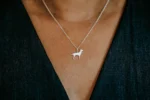 Labrador Dog Necklace, handmade with Sustainable Silver, Model Shot
