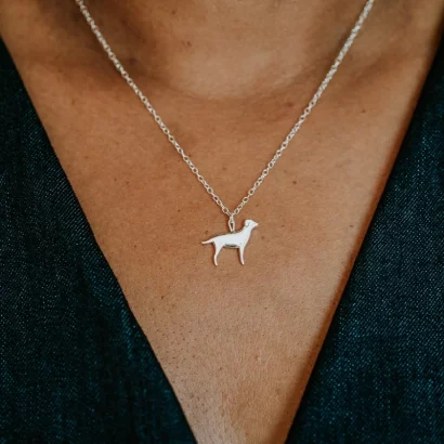 Labrador Dog Necklace, handmade with Sustainable Silver, Model Shot