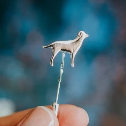 Labrador Dog Pin, handmade with Sustainable Silver, Hand Shot