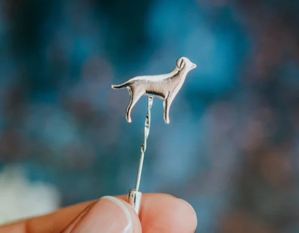 Labrador Dog Pin, handmade with Sustainable Silver, Hand Shot