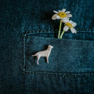 Labrador Dog Pin, handmade with Sustainable Silver, Model Shot