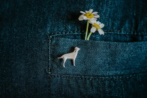Labrador Dog Pin, handmade with Sustainable Silver, Model Shot